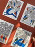 Traditional Gond wall painting of cow, birds and peacock